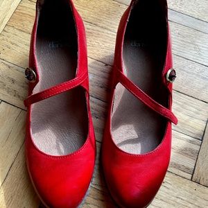 Dansko Red Leather Wedge Mary Jane Size 38 with 1.5” heel height